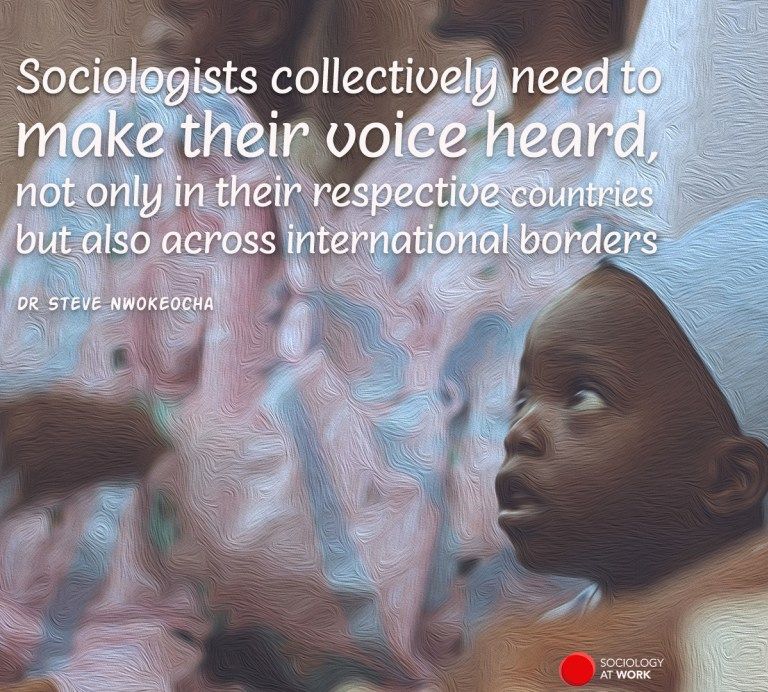 Drawing of a Black child looking up. Text reads: Sociologists collectively need to make their voice heard