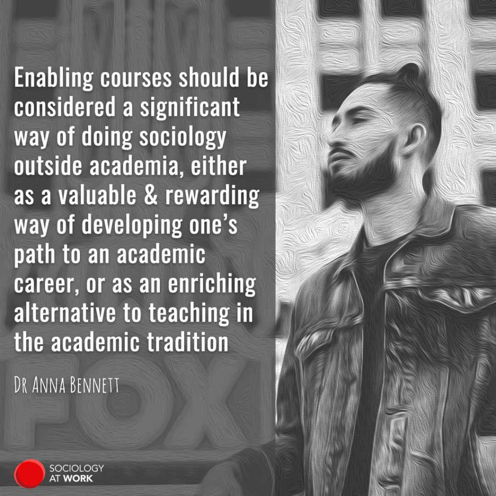 Painting of a man with a beard. Text reads: Enabling courses should be considered a significant way of doing sociology outside academia, either as a valuable and rewarding wa y of developing oneโs path to an academic career, or as an enriching alternative to teaching in the academic tradition.