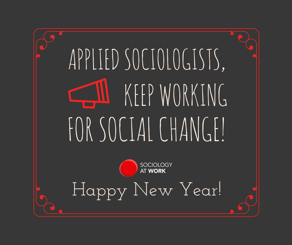 Text card with megaphone icon and new year message