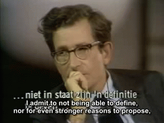 Chomsky is a white man who has wavy brown hair and wears glasses