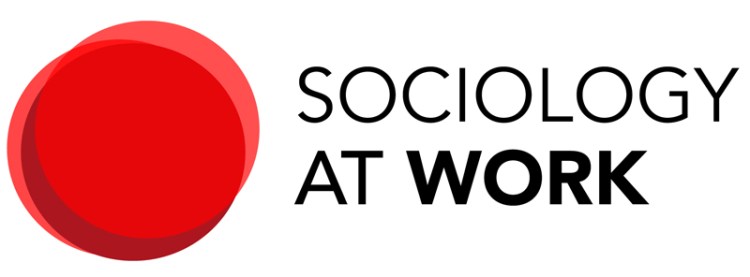 Sociology at Work Logo is made of the text name with three overlapping red circles