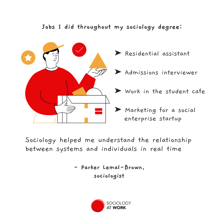 Illustration fo a man holding his hand out, unpacking a box with stars and ticks beside his head