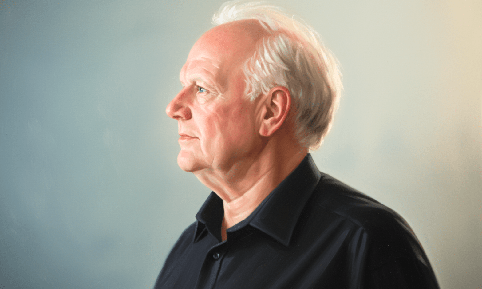 Ulrich Beck is a bald white man with white thinning hair. He is in side profile looking determined