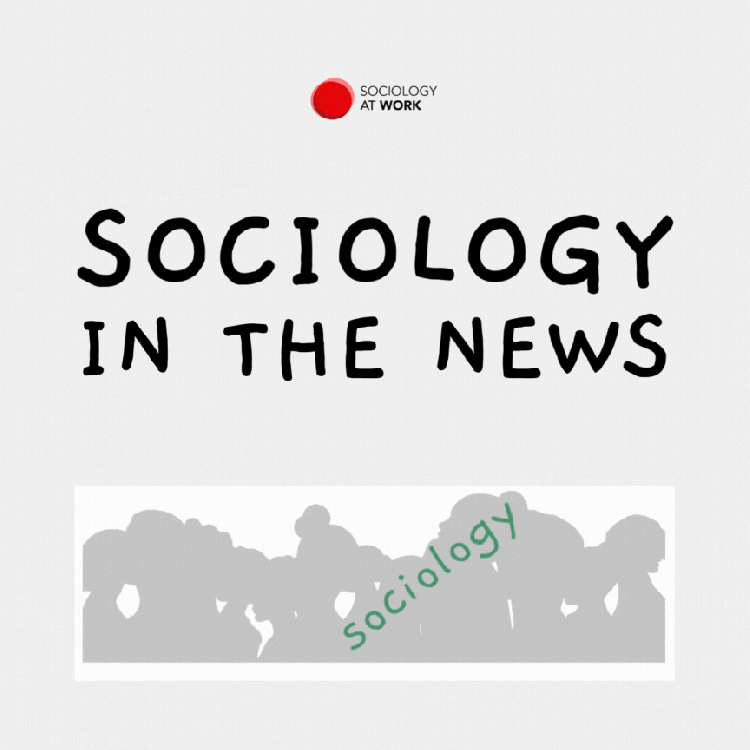 Animation of people in silhouette, filling with words, such as: sociology, media, institutions, popular culture