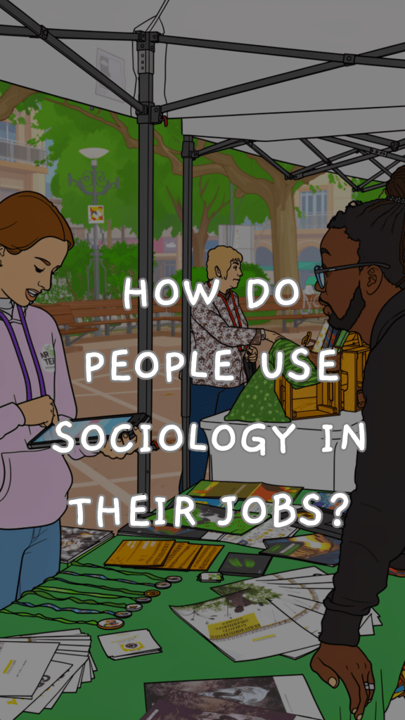 A white woman writes on tablet at a stall while speaking with a Black man